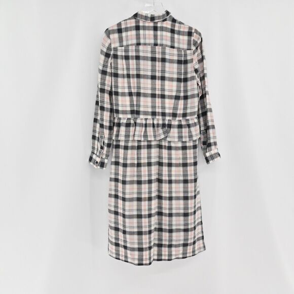 CLUB MONACO Dress Womens Size 6 Midi Flannel Shirt Plaid Peplum Waist Wool Blend - Picture 4 of 10